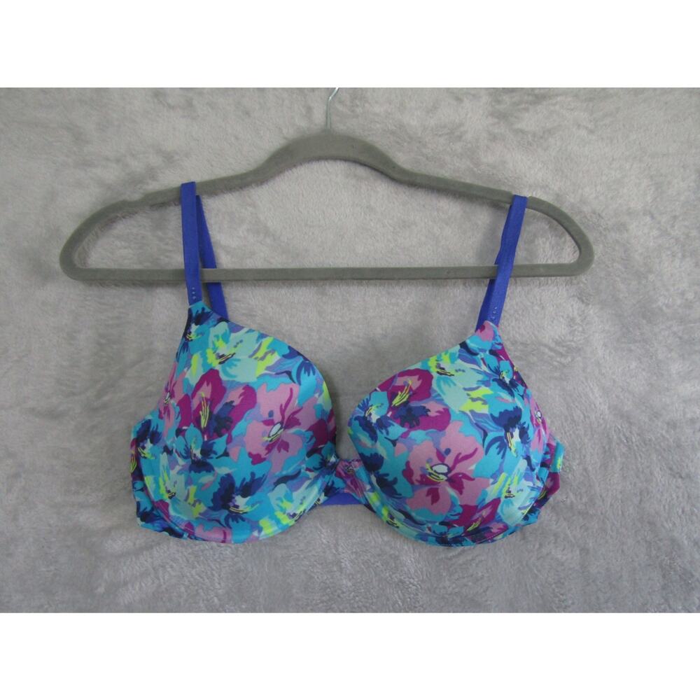 Victoria's Secret 36D Biofit Demi Uplift Floral Push Up Bra Blue Pink Green